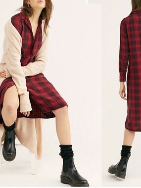 Free People x CP Shades Mina Plaid Flannel Maxi Shirt Dress xs